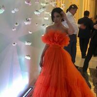Strapless Orange Ruffles Tulle Evening Dresses  - Thumbnail 1