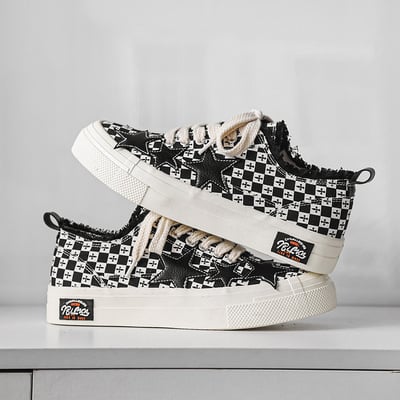 Black white star casual shoes for women