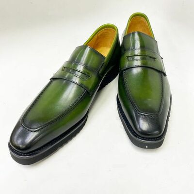 Elegant Finishing Handmade Green Penny Loafers Slips On Dress Shoes Men's Moccasin Shoes