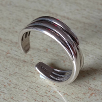 Stunning Punk Asymmetric Float Shine Cross Stripes Silver Ring Unique - Thumbnail 1