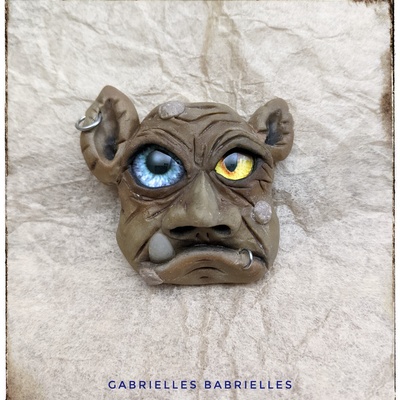 Goblin face magnet polymer clay sculpture 