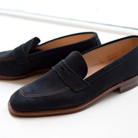 Ideal Choice Black Suede Penny Loafers Slips On Shoes Handmade Edition - Thumbnail 1