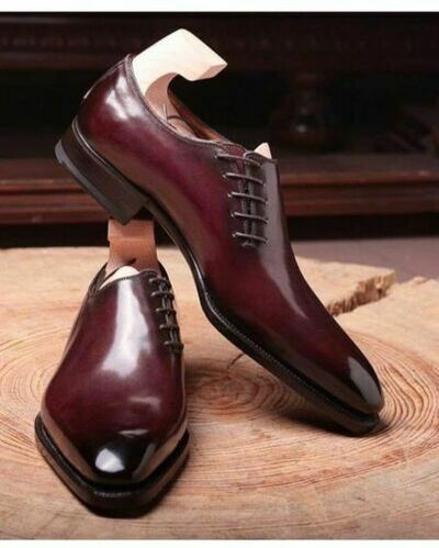 Oxford Men Maroon Derby Pointed Toe Burnished Luxury Dress Leather Formal Shoes