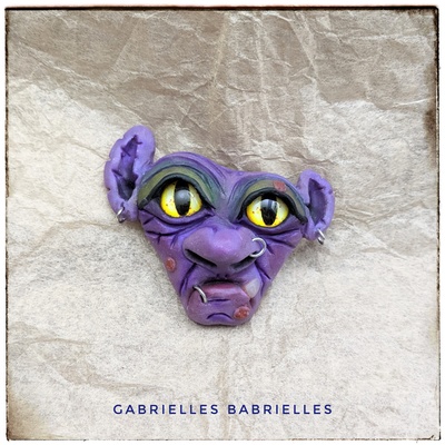 Goblin Face Magnet polymer clay sculpture 