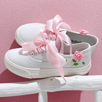 Pink rose casual white shoes