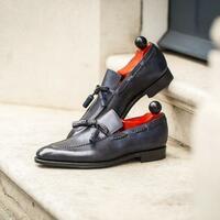 Handmade men leather shoe, blue string loafer for men, formal leather shoes - Thumbnail 4