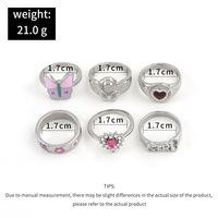 6PCS Dripping Oil Butterfly Flower Letter Joint Ring Set - Thumbnail 4