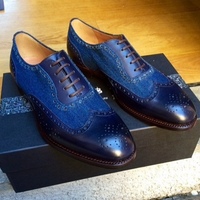 Handmade 2 Tone Blue Lace Up Leather Suede Shoe, Men Wing Tip Brogue Dress Shoes - Thumbnail 1