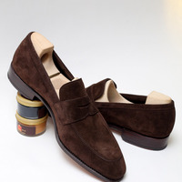 Luxury Choice Dark Brownish Suede Loafers Slips On Shoes Handmade Edition - Thumbnail 1