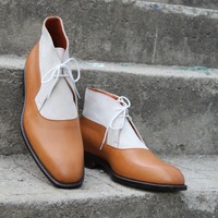 Crafted Leather Bespoke Men Dress Shoes Brown White Leather Chukka Boot - Thumbnail 2