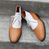Crafted Leather Bespoke Men Dress Shoes Brown White Leather Chukka Boot - Thumbnail 1