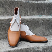 Crafted Leather Bespoke Men Dress Shoes Brown White Leather Chukka Boot - Thumbnail 5
