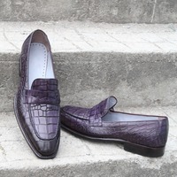Crafted Leather Bespoke Men Dress Shoes Purple Crocodile Alligator Leather Moccasin Loafers - Thumbnail 1