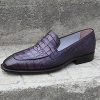 Crafted Leather Bespoke Men Dress Shoes Purple Crocodile Alligator Leather Moccasin Loafers - Thumbnail 8