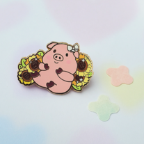 Pig with Sunflowers Enamel Pin