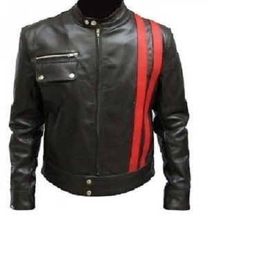 Men's Biker Stylish Zip Up Belted Buckle Leather Jacket, leather jacket for men