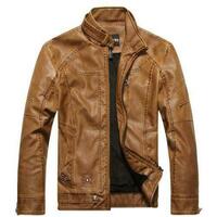 Men's Motorcycle Jacket Retro Faux Leather Stand Collar Thicken Winter Jackets - Thumbnail 1