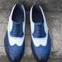Crafted Leather Bespoke Handmade Men Dress Shoes Blue White Leather Wingtip Oxford-1