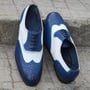 Crafted Leather Bespoke Handmade Men Dress Shoes Blue White Leather Wingtip Oxford-4