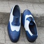 Crafted Leather Bespoke Handmade Men Dress Shoes Blue White Leather Wingtip Oxford-2