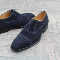 Crafted Leather Handmade Men Classic and Simple Black Suede Oxford Lace up Dress Shoes - Thumbnail 2