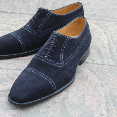 Crafted leather handmade men classic and simple black suede oxford lace up dress shoes - Thumbnail 5