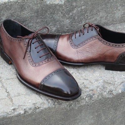 Crafted leather handcrafted classic black brown grain leather lace up dress shoes - Thumbnail 5