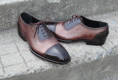 Crafted Leather Handcrafted Classic Black Brown Grain Leather Lace up Dress Shoes