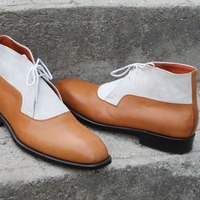 Crafted Leather Brown White Leather Chukka Dress Boot - Thumbnail 2