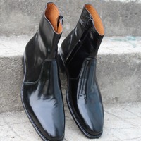 Crafted Leather Handmade Black Patent Leather Side Zipper Jodhpur Boot - Thumbnail 2