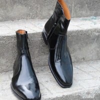 Crafted Leather Handmade Black Patent Leather Side Zipper Jodhpur Boot - Thumbnail 3
