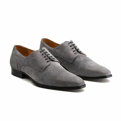 Gray Suede Leather Formal Dress Oxford Matching Black Sole Handmade Laceup Shoes