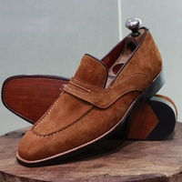 New Men's Handmade Suede Leather Shoes Camel Suede Leather Loafer Slip On Style Moccasin Shoes - Thumbnail 1