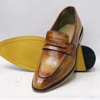 New Handmade Men's Dual Tone Tan Brown Leather Loafer Slip On Stylish Loafers Dress & Formal Shoes - Thumbnail 1
