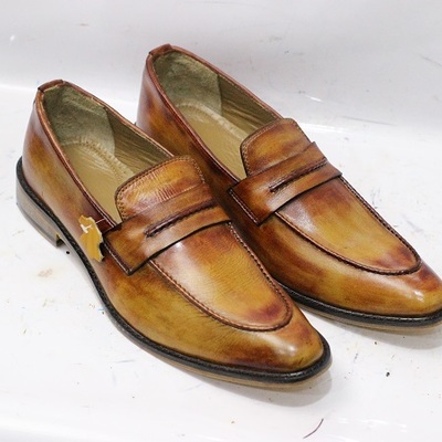 New handmade men's dual tone tan brown leather loafer slip on stylish loafers dress & formal shoes