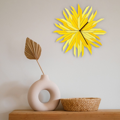 Haystack - organic yellow wall clock made of laser cut plywood