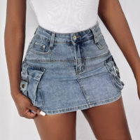 Blue Elegant Elegant Pocket Skirt - Thumbnail 1