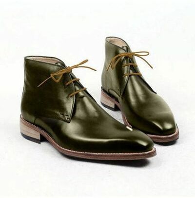NEW Handmade Men's Green Color Chukka boot, Men's Lace Up Leather Formal Dress b