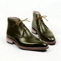 NEW Handmade Men's Green Color Chukka boot, Men's Lace Up Leather Formal Dress b - Thumbnail 1