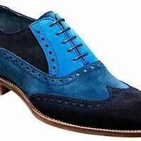 New Men Handcrafted Blue Black Suede Leather Wing Tip Oxford Customized Shoes 20 - Thumbnail 3