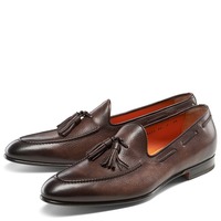 Luxury Finishing Shoes Brown Cowhide Leather Tassels Moccasin Shoes For Men's - Thumbnail 1