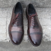 Crafted Leather Handmade Men New Fashion Fish Pattern Genuine Leather Dress Shoes - Thumbnail 3