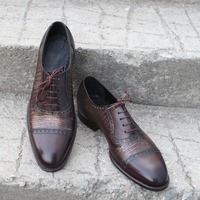 Crafted Leather Handmade Men New Fashion Fish Pattern Genuine Leather Dress Shoes - Thumbnail 2