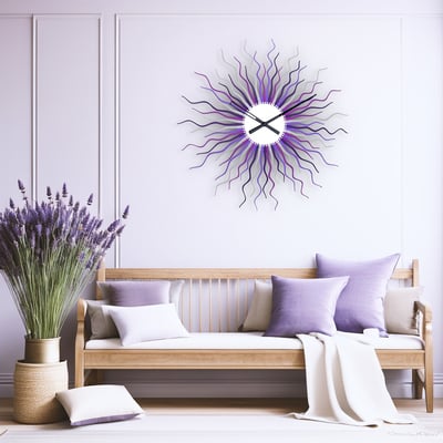Medusa lavender - modern wooden wall clock in shades of purple and grey