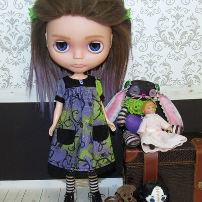 Spiders & vines babydoll dress for blythe, pullip, rainbow high, 1/6 fashion dolls