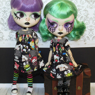 Sanrio print babydoll dress for blythe, pullip, rainbow high, 1/6 fashion dolls