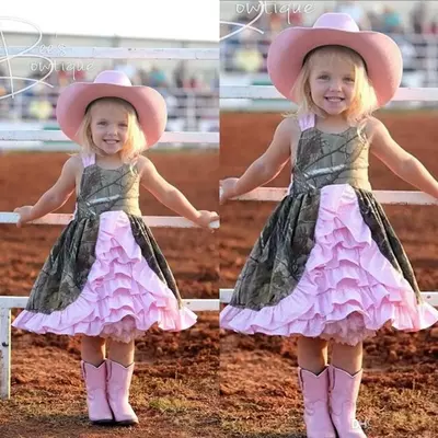 Lowers girls' dress short camo whit pink satin cute dress for kids beach wedding dress sleeveless knee length tiered skirts vintage - Thumbnail 2