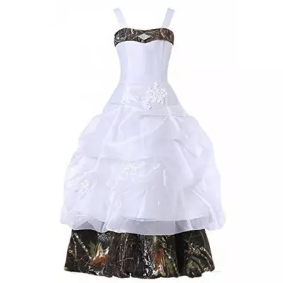 Kids formal wear ball gown white satin camo flower girls dress elegant sleeveless lace up back elegant cute design pick up custom made - Thumbnail 2