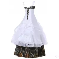 Kids Formal Wear Ball Gown White Satin Camo Flower Girls Dress Elegant Sleeveless Lace Up Back Elegant Cute Design Pick Up Custom Made - Thumbnail 2