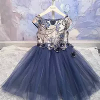 Kids Girls Wedding Dress Baby Girl Sequined Flowers Dresses Fashion Children Pageant Dress - Thumbnail 4